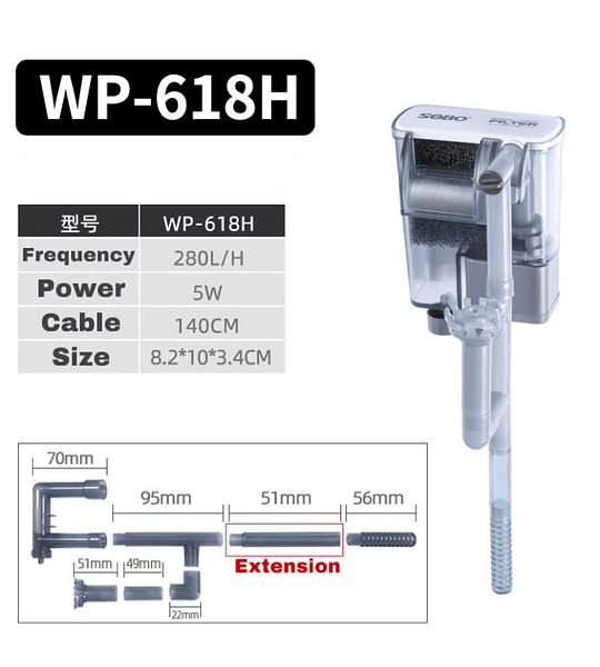 SOBO WP-618H FILTRO CASCADA SLIM 280l/h para 10-40L