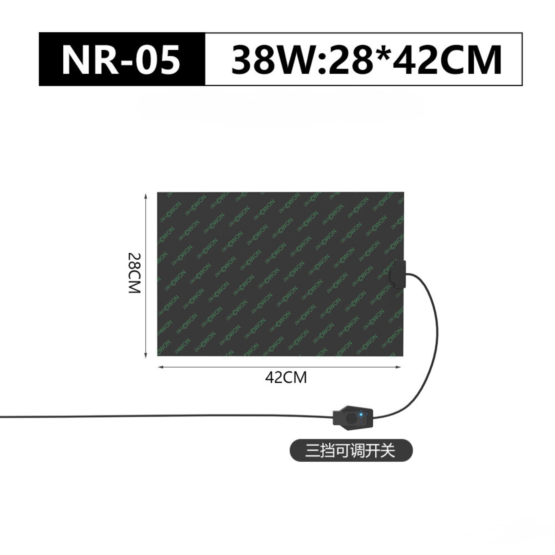 Placa calefactora 38 watt 28x42cm ajustable 3 modos