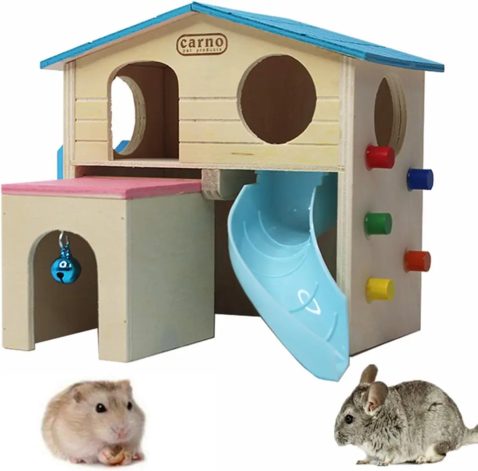 Escondite madera hamster con escalera y tobogan 1