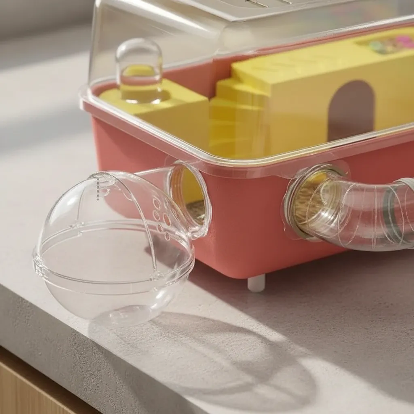 Jaula De Hamster 49x30x23cm Con Bebedero Y Rueda Rosa 4