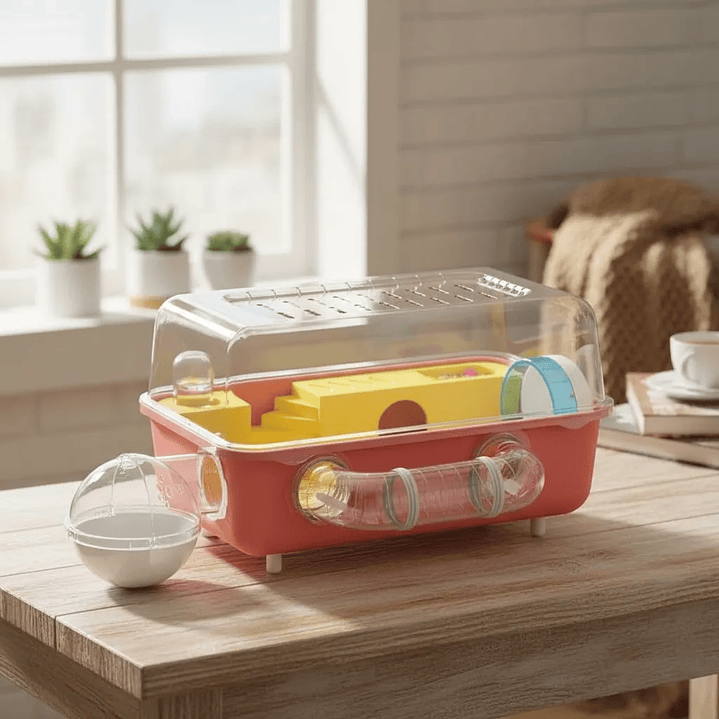 Jaula De Hamster 49x30x23cm Con Bebedero Y Rueda Rosa 5