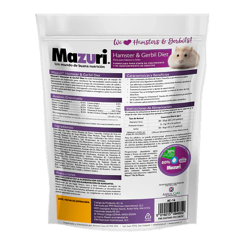 Mazuri Hamsters y Jerbos 350 gramos
