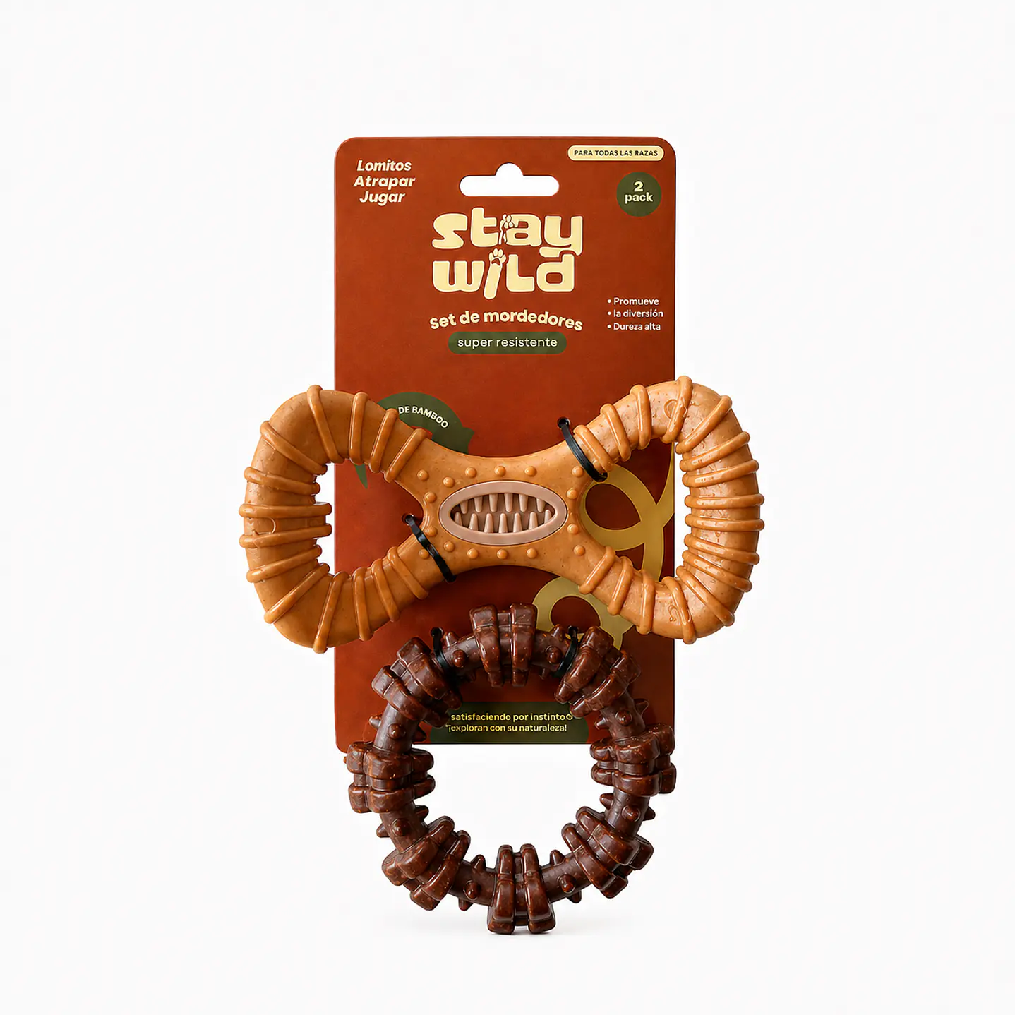 Set 2 mordedores para perro Stay Wild Bambú resistente 1
