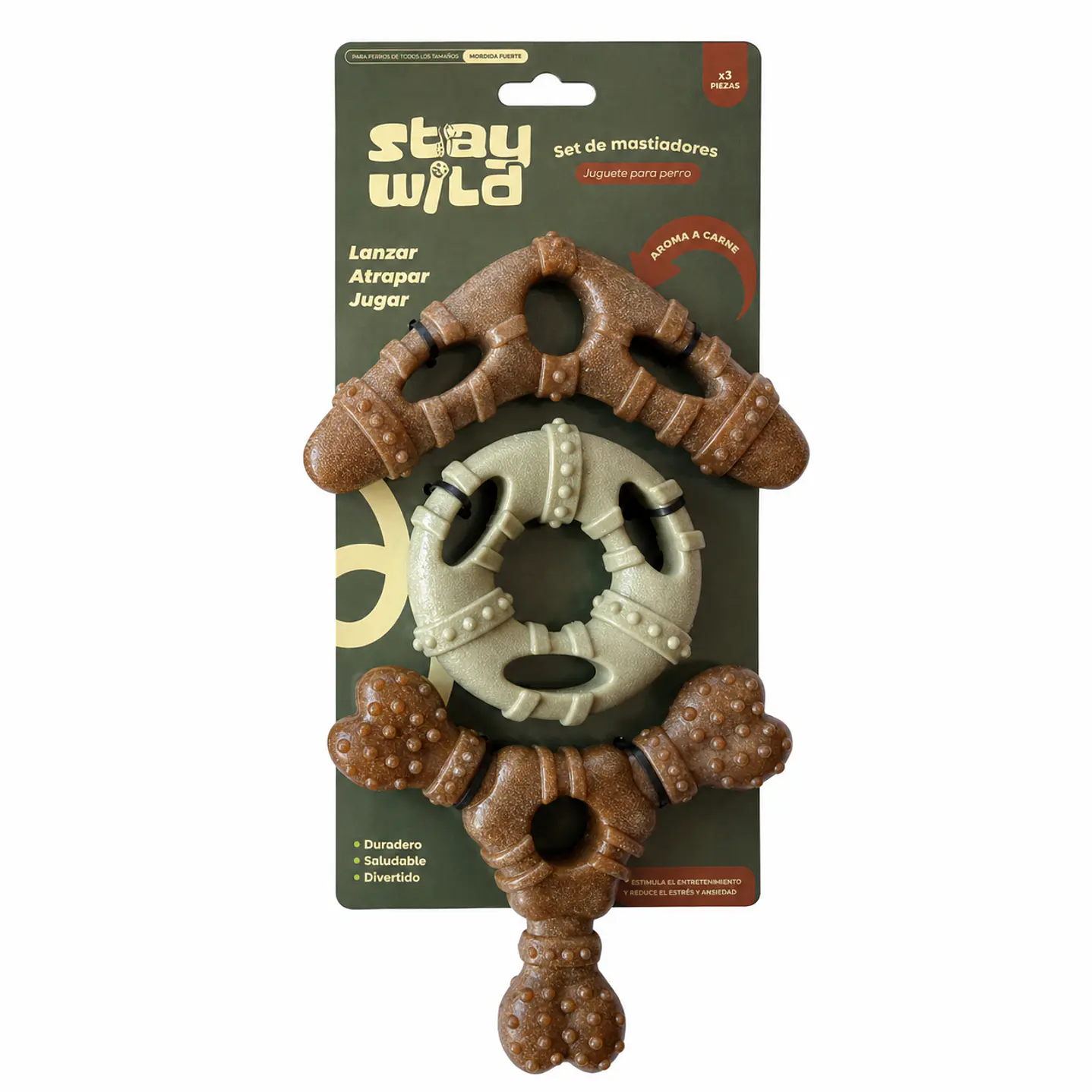 Set 3 mordedores para perro Stay Wild bambú resistente 1