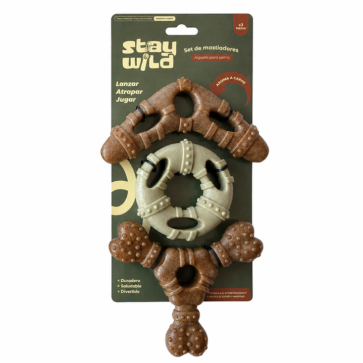 Set 3 mordedores para perro Stay Wild bambú resistente 1