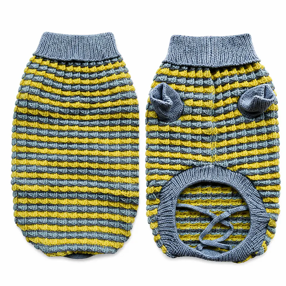 Sueter tejido mascota azul-amarillo 2