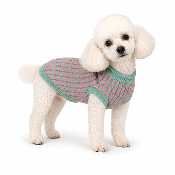 Sueter tejido mascota verde rosa 2