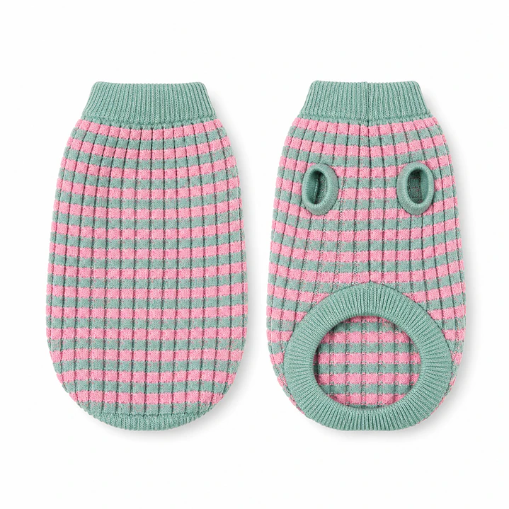 Sueter tejido mascota verde rosa 3