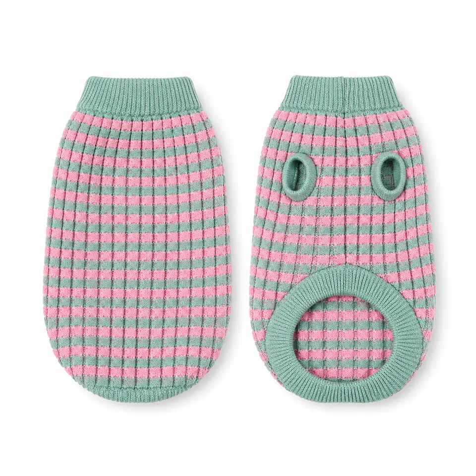 Sueter tejido mascota verde rosa 3