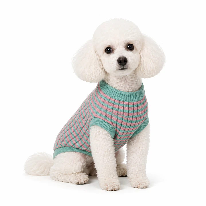 Sueter tejido mascota verde rosa 1