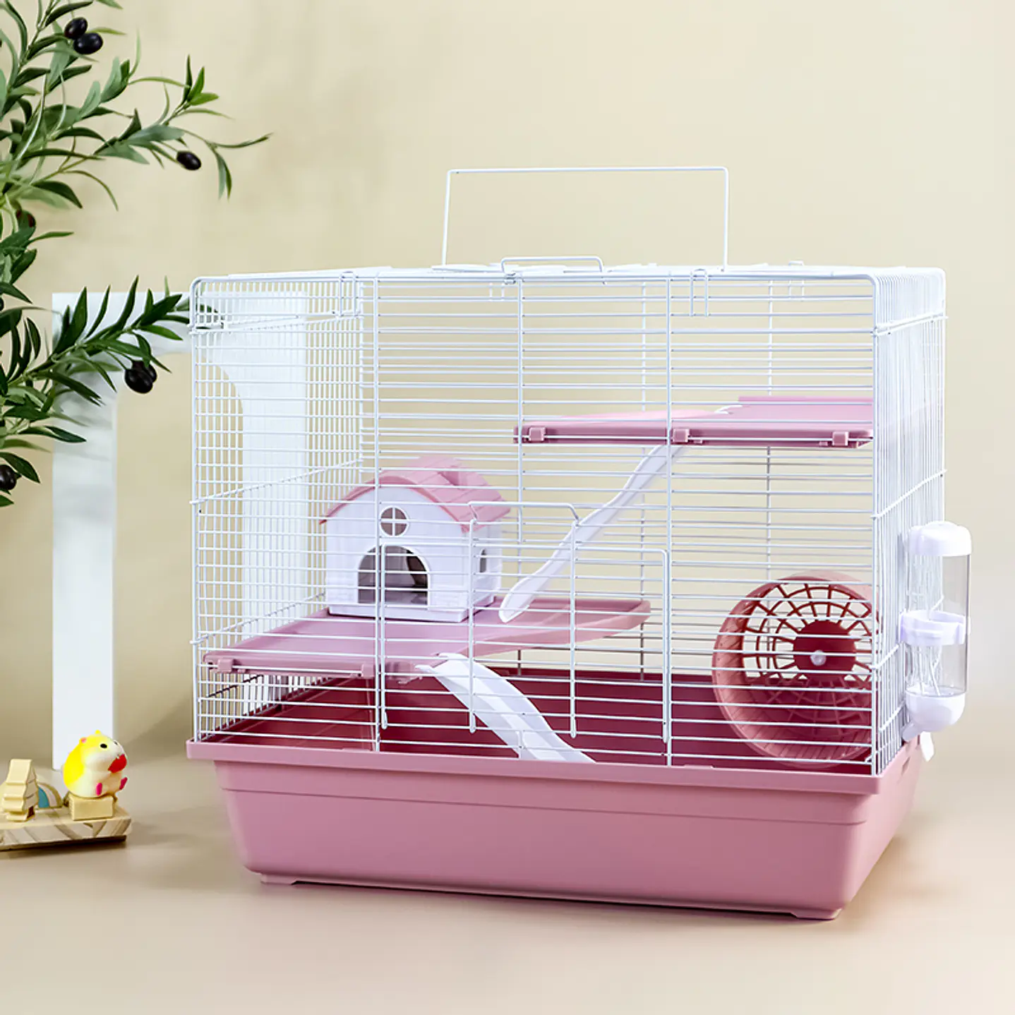 Jaula para Hámster de 2 Pisos H4702 – Equipada con Rueda, Casa y Accesorios 4