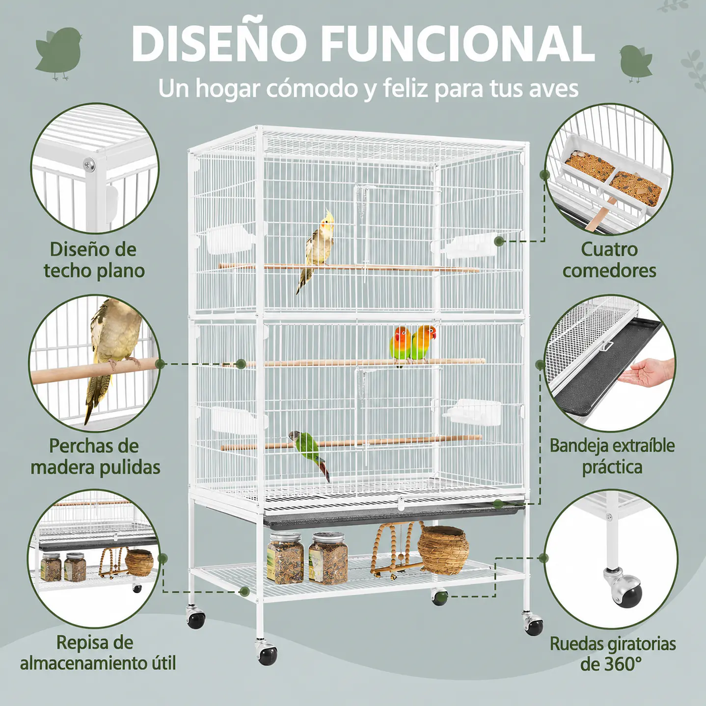 A33 Jaula para Pinzón, Periquito y Cacatúa – 79 x 52 x 130,5 cm 8