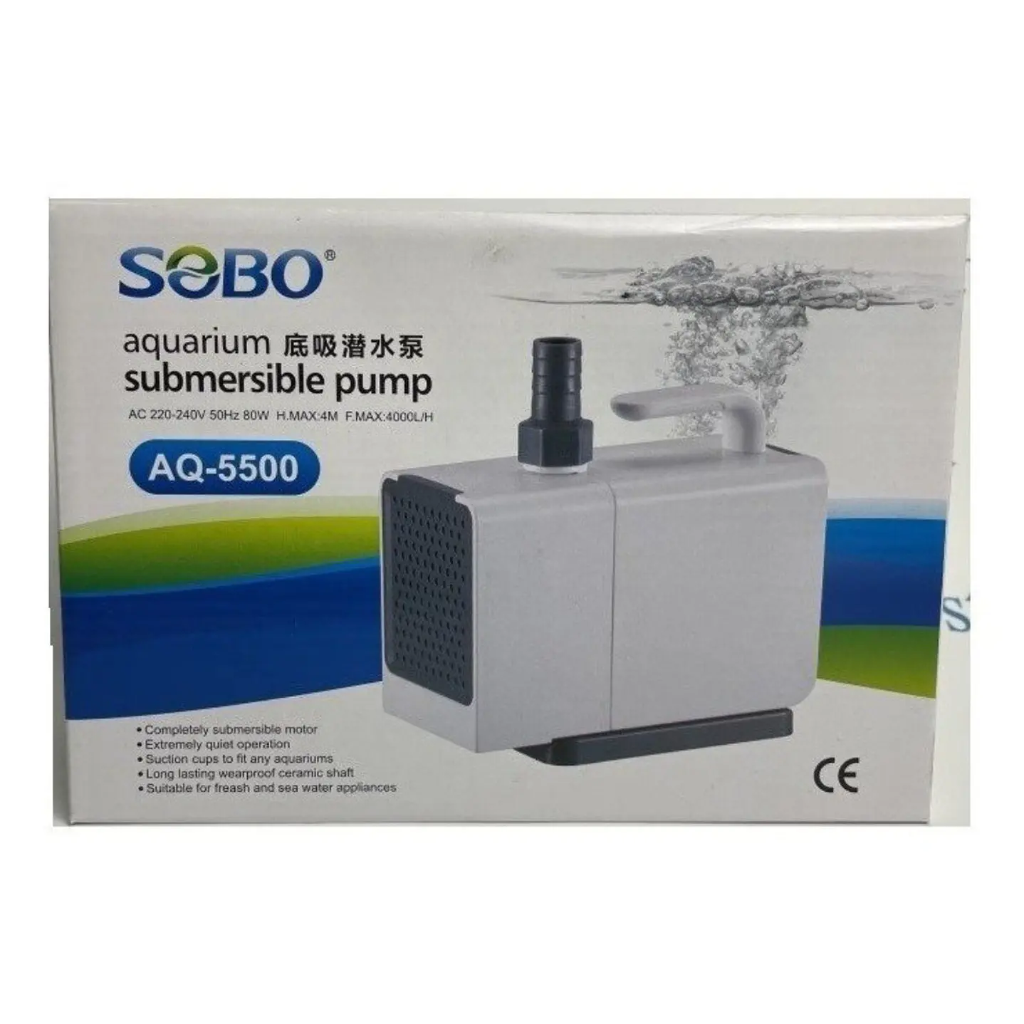 Bomba Sumergible AQ Alto Caudal para Acuario, Fuente y Skimmer SOBO 2