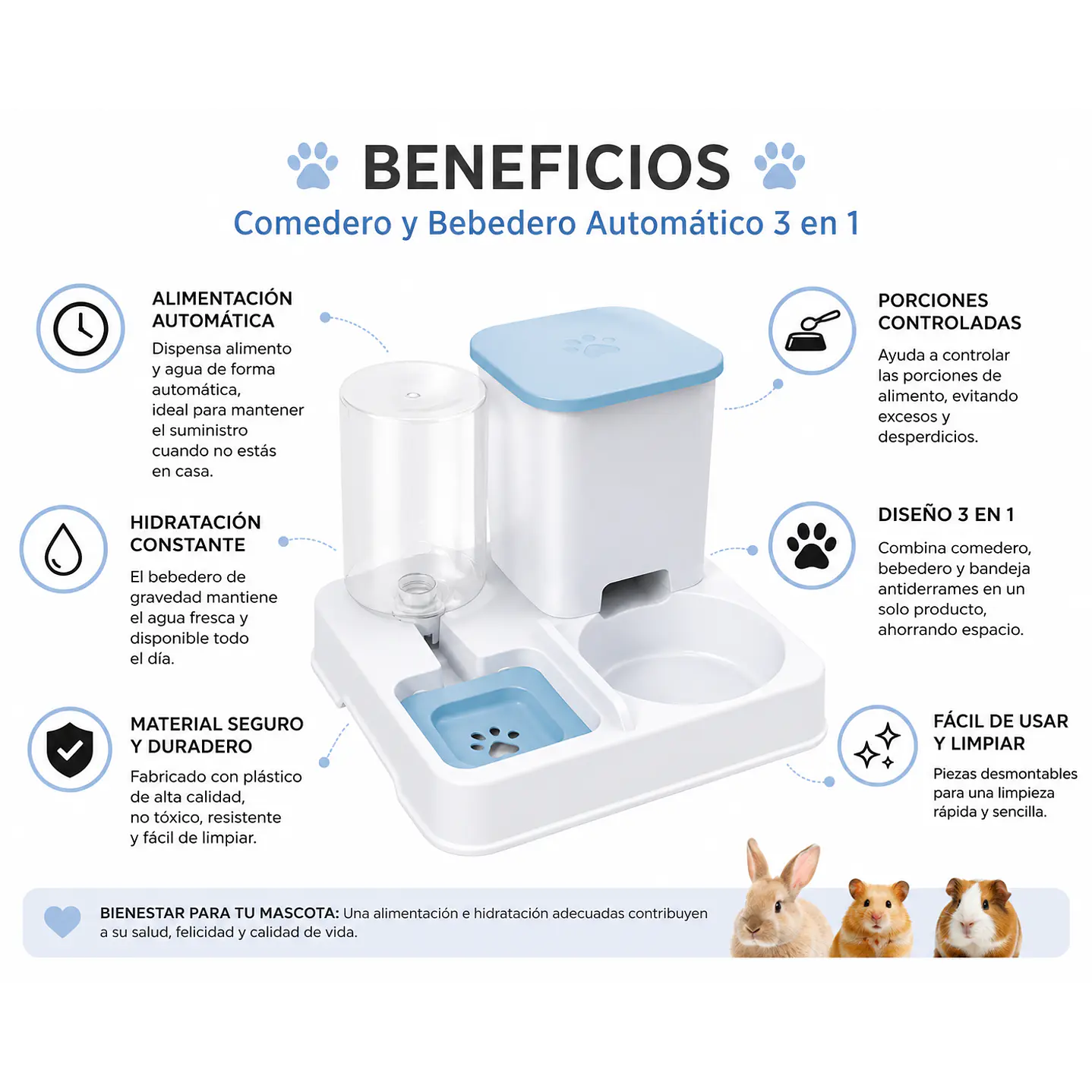 Comedero y Bebedero Automático 3 en 1 para Mascotas Pequeñas 4