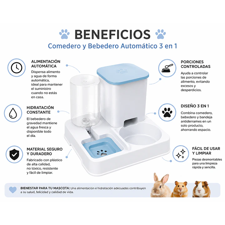 Comedero y Bebedero Automático 3 en 1 para Mascotas Pequeñas 4