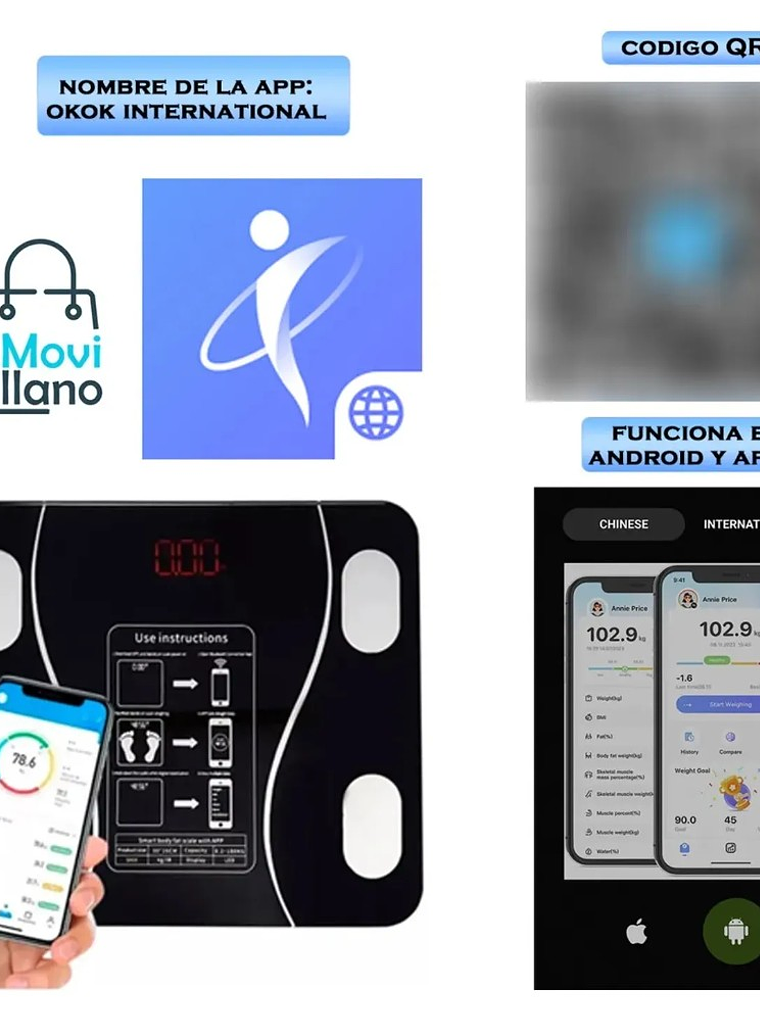 Báscula Inteligente de Bioimpedancia Digital Bluetooth 5