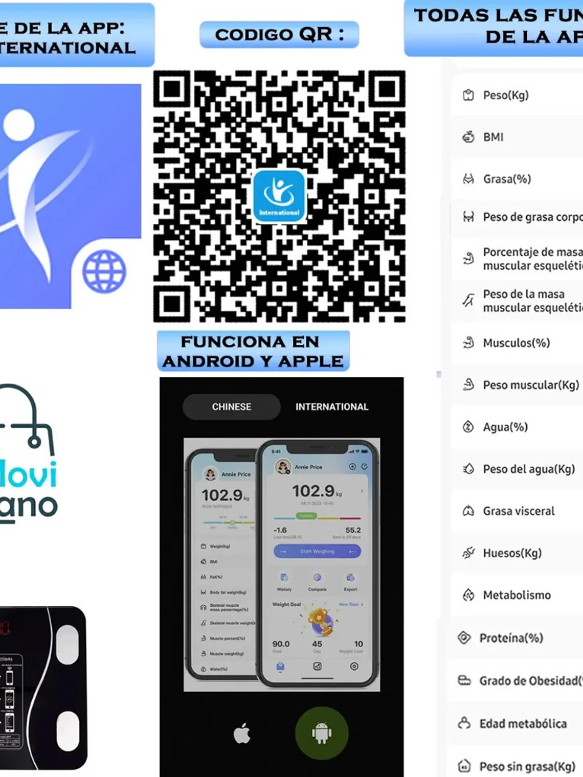 Báscula Inteligente de Bioimpedancia Digital Bluetooth 6