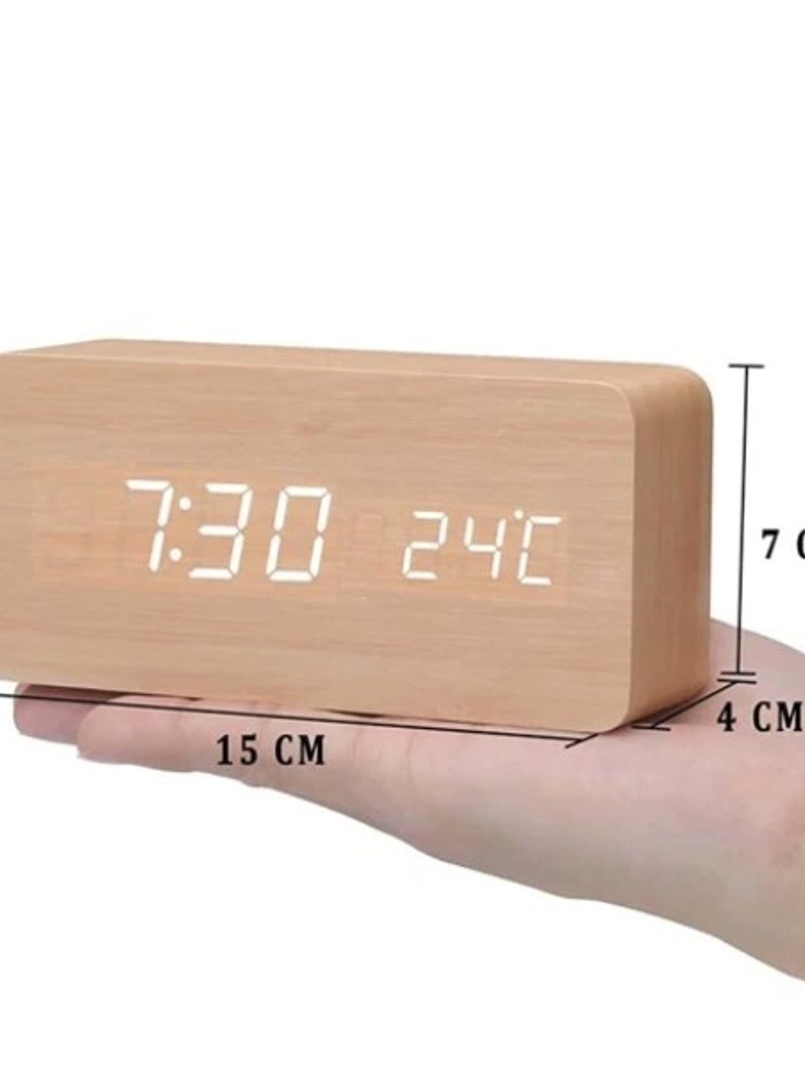 Reloj despertador digital de madera, reloj de mesa LED con temperatura para decoraciones de escritorio de oficina y dormitorio 3