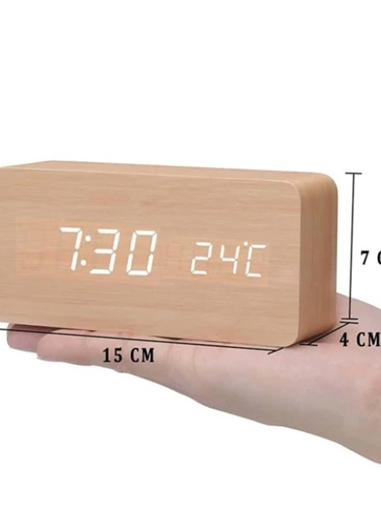 Reloj despertador digital de madera, reloj de mesa LED con temperatura para decoraciones de escritorio de oficina y dormitorio 3
