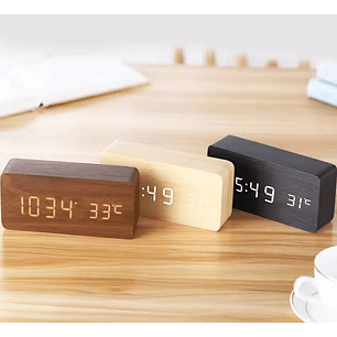Reloj despertador digital de madera, reloj de mesa LED con temperatura para decoraciones de escritorio de oficina y dormitorio