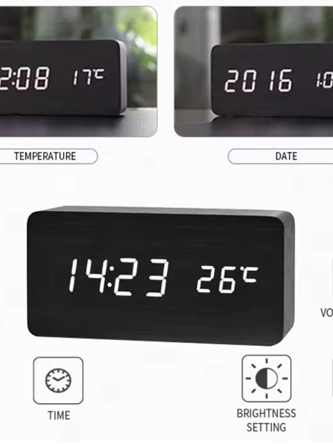 Reloj despertador digital de madera, reloj de mesa LED con temperatura para decoraciones de escritorio de oficina y dormitorio 4