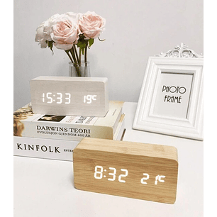 Reloj despertador digital de madera, reloj de mesa LED con temperatura para decoraciones de escritorio de oficina y dormitorio