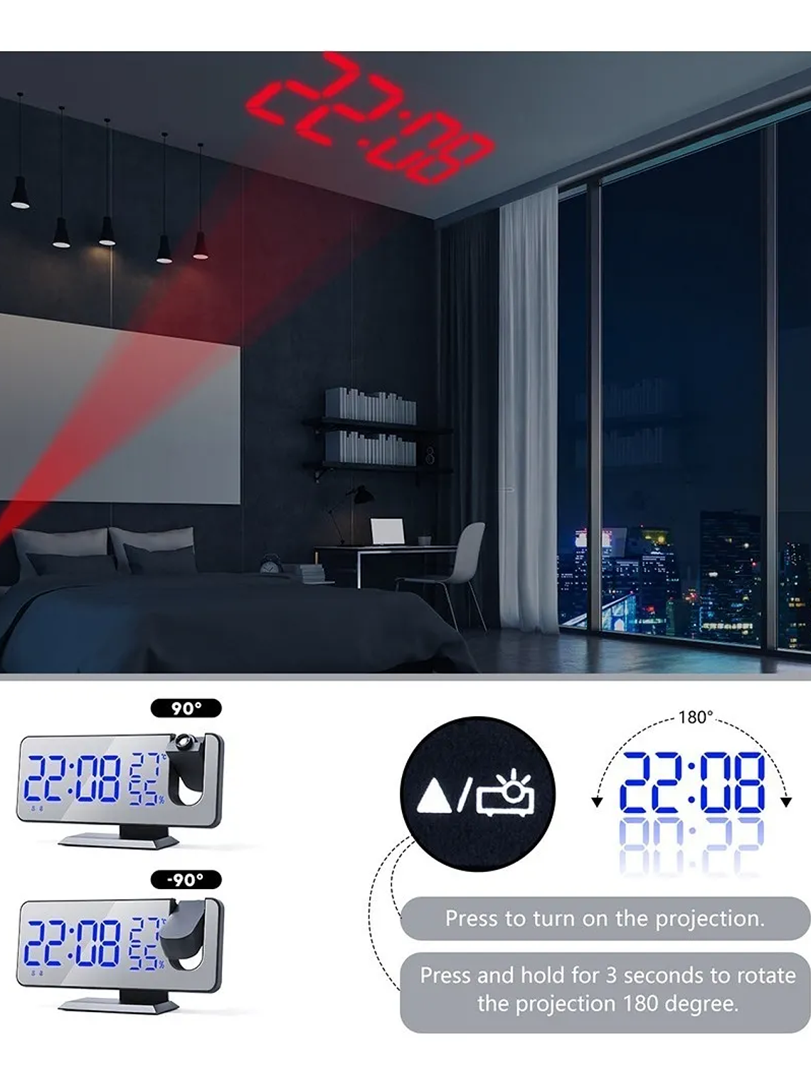 Reloj Despertador Digital con Proyector LED 2