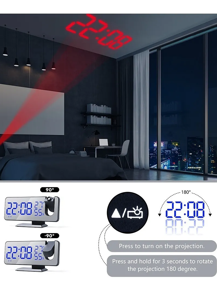 Reloj Despertador Digital con Proyector LED 2