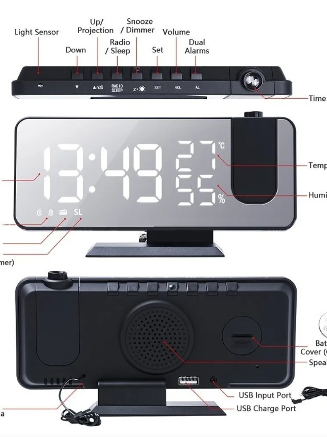 Reloj Despertador Digital con Proyector LED 5