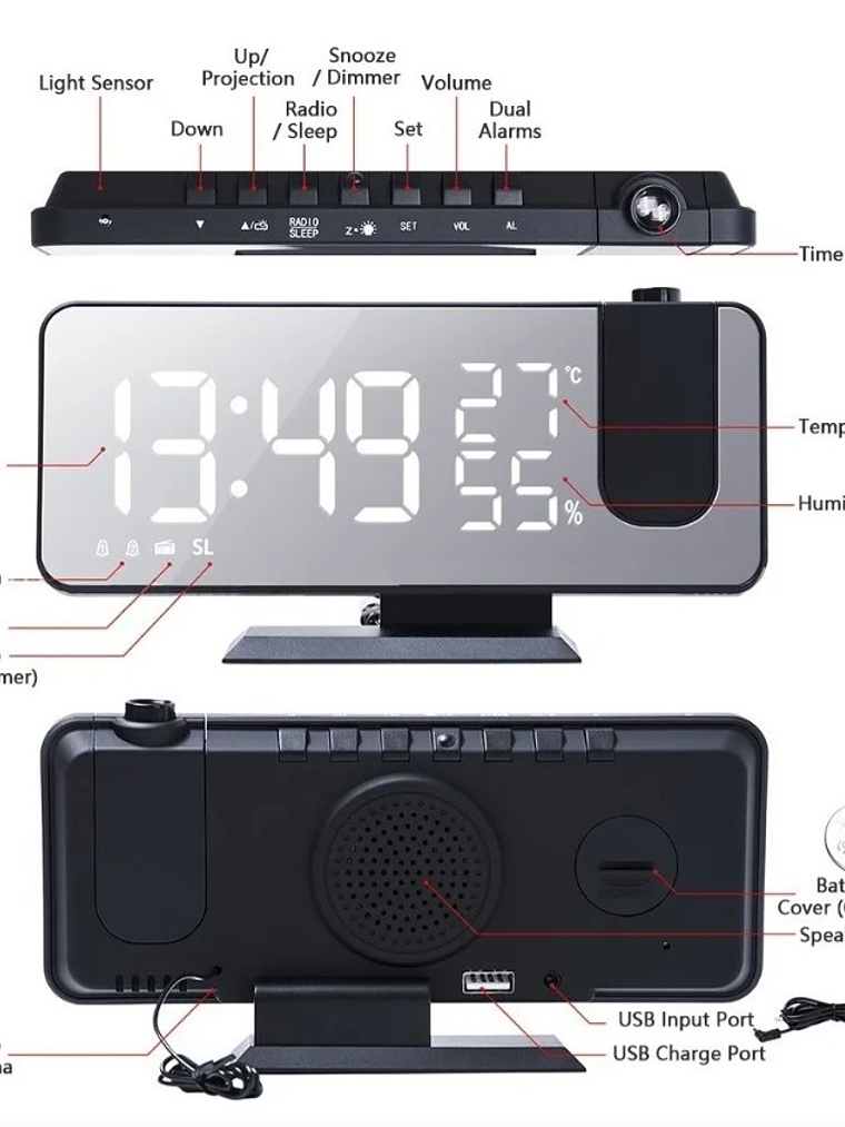 Reloj Despertador Digital con Proyector LED 5