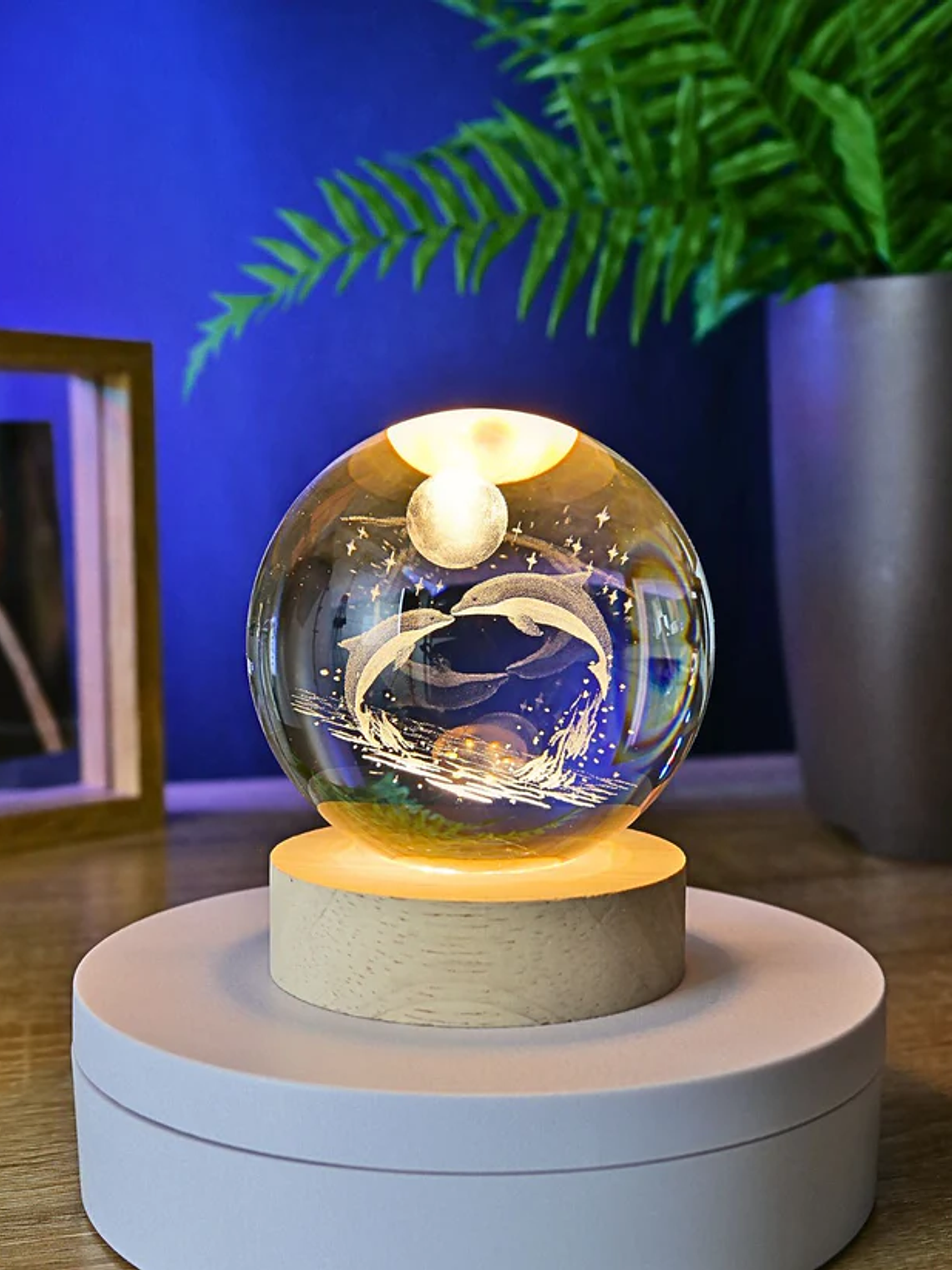 Lámpara esfera de cristal Delfines 1