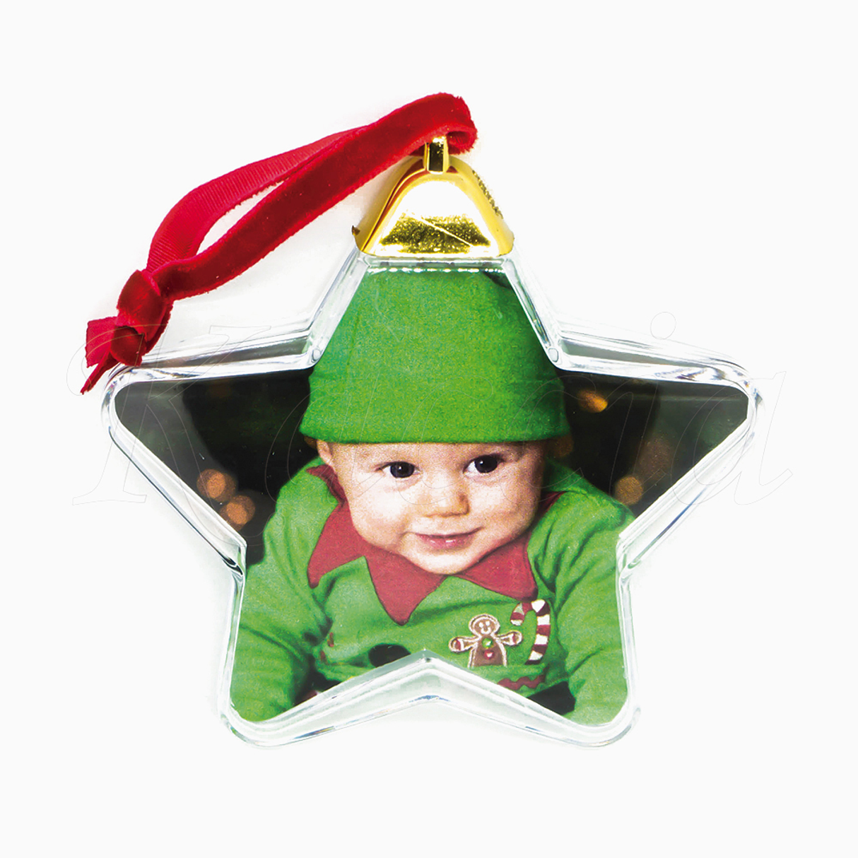 Bola de Natal Personalizável Estrela com Foto e Frase 1