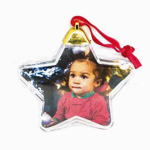 Bola de Natal Personalizável Estrela com Foto Dupla 