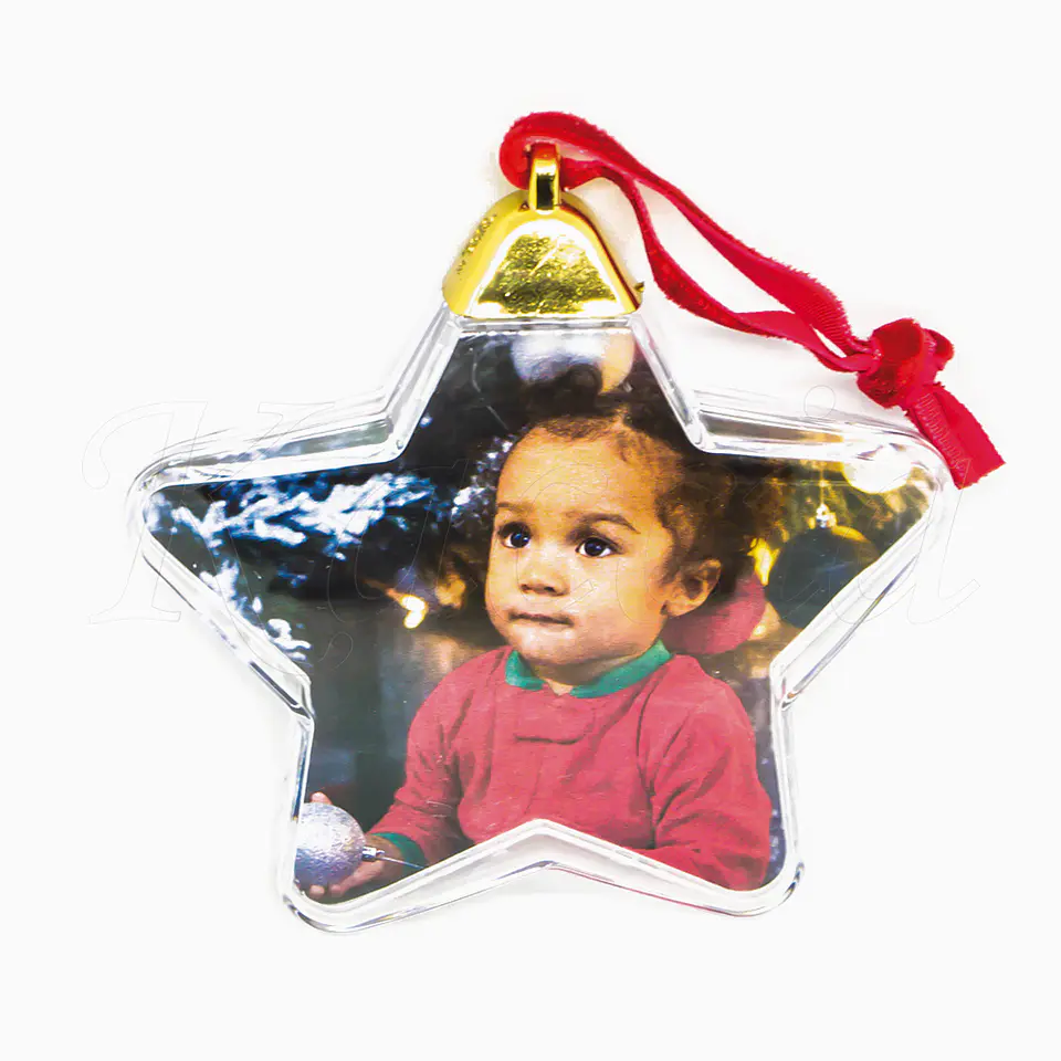 Bola de Natal Personalizável Estrela com Foto Dupla  1
