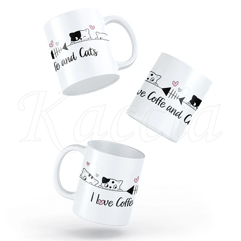 Caneca Café e Gatos Love