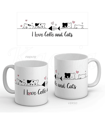 Caneca Café e Gatos Love