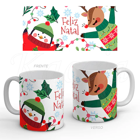Caneca Natal Rena e Pinguim