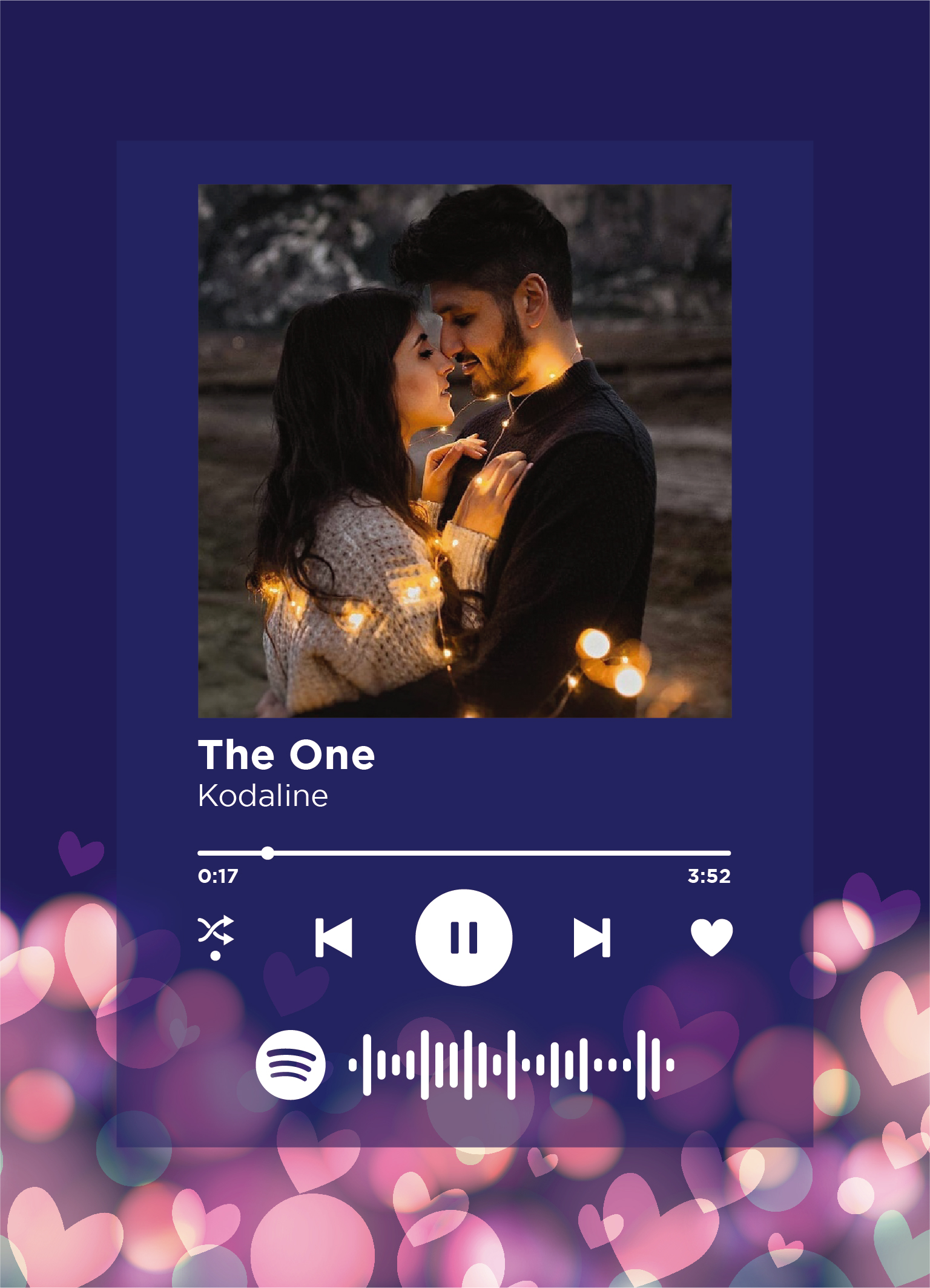 Quadro Spotify Personalizado Corações Bokeh 6