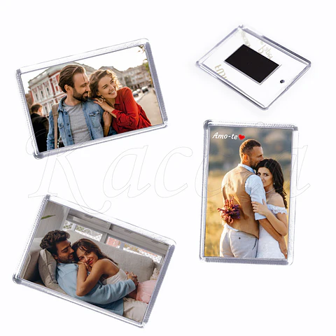 Conjunto de 3 Ímans Personalizados Acrílico com Foto e Frase