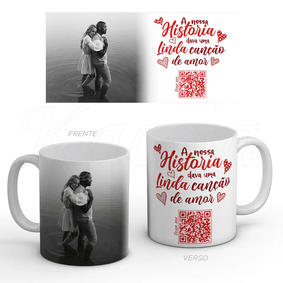 Caneca Personalizada Linda Canção de Amor QR Code 1
