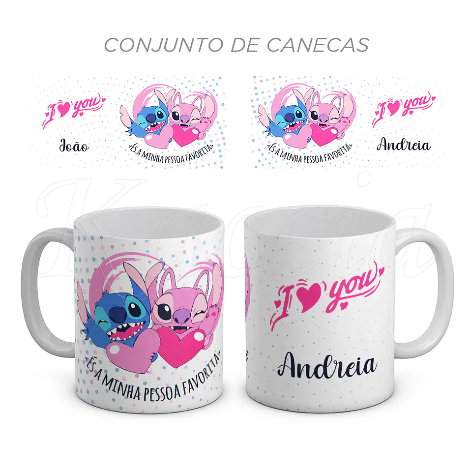 Conjunto de Canecas Personalizadas Stitch & Ángel Pessoa Favorita 1