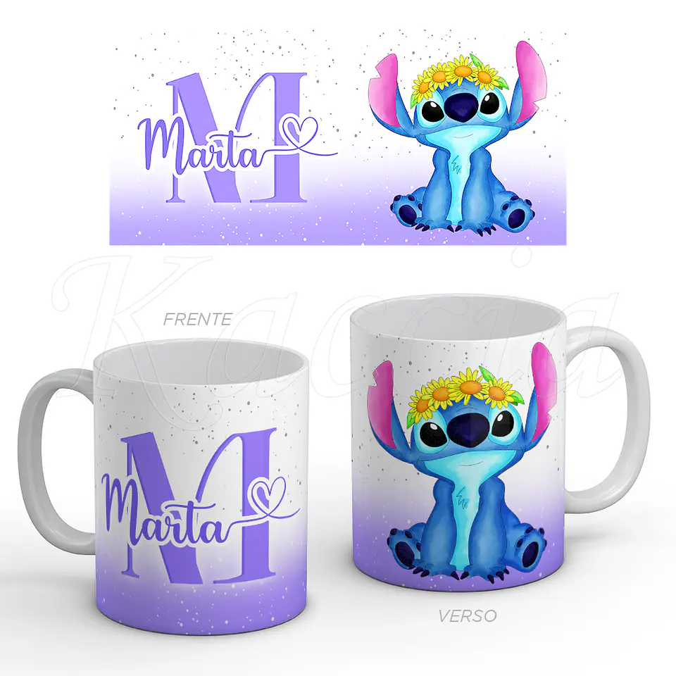 Caneca Personalizada Stitch com Nome Roxo 1