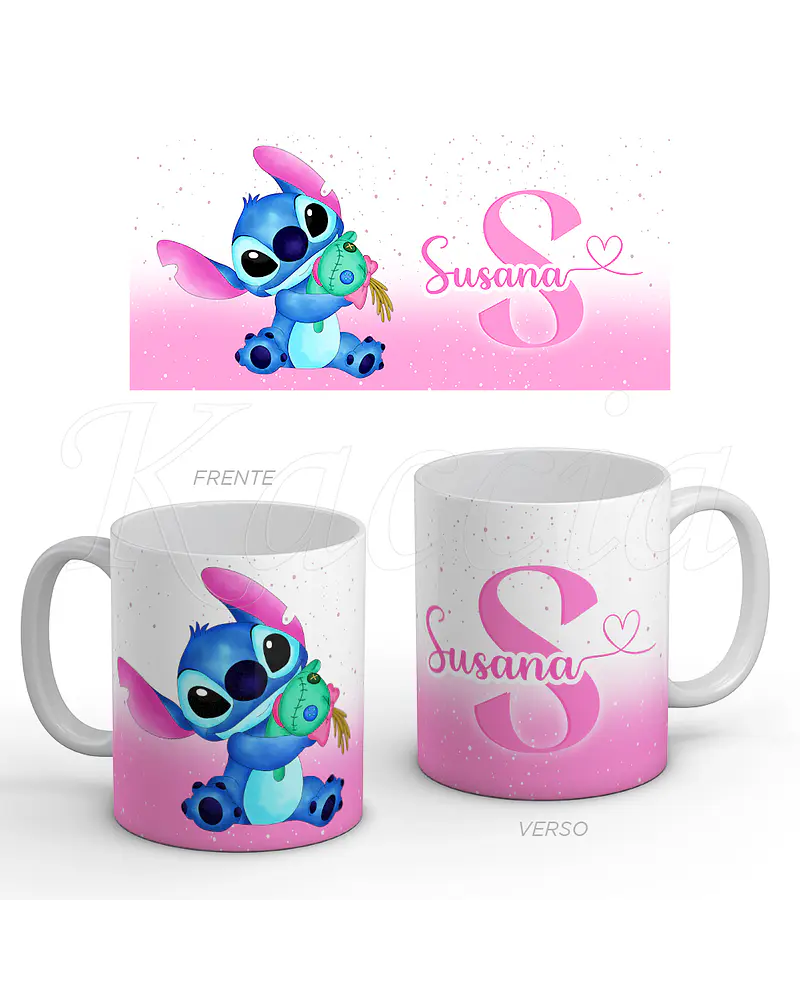 Caneca Personalizada Stitch com Nome Pink