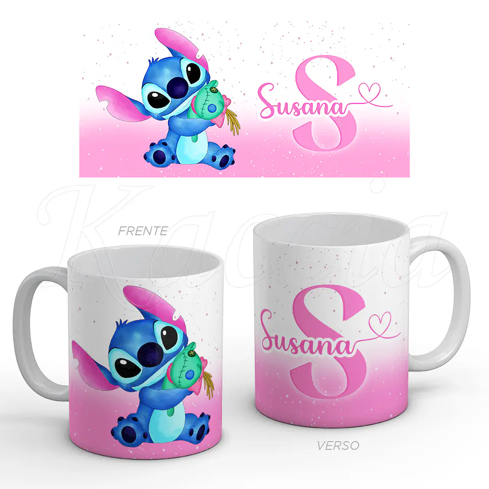 Caneca Personalizada Stitch com Nome Pink 1