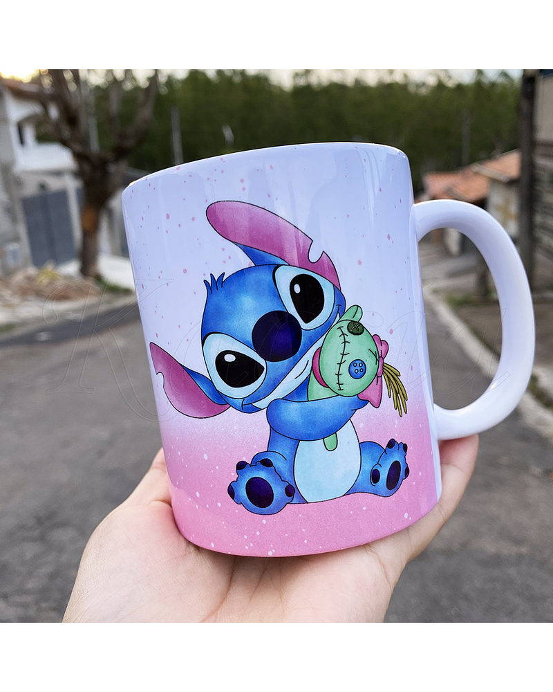 Caneca Personalizável Stitch com Nome Pink