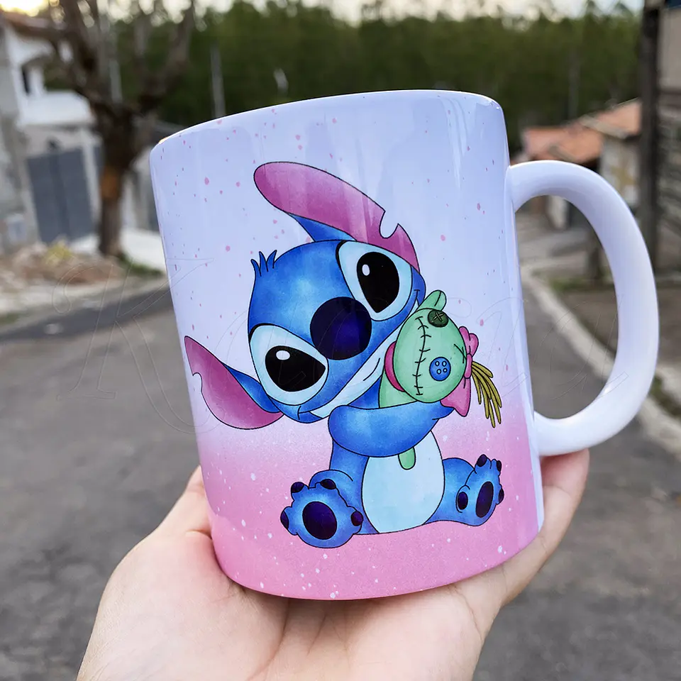 Caneca Personalizada Stitch com Nome Pink 4