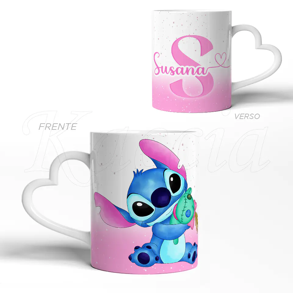 Caneca Personalizada Stitch com Nome Pink 3