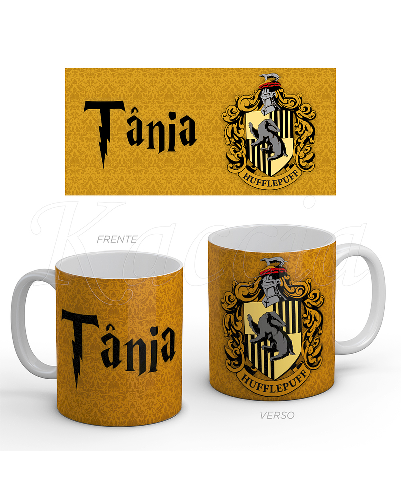 Caneca Personalizável Hufflepuff com Nome