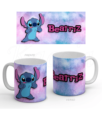 Caneca Personalizável Stitch com Nome Pinky Blue