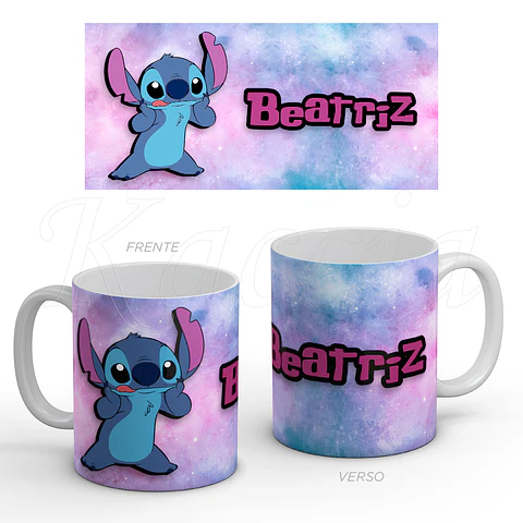Caneca Personalizada Stitch com Nome Pinky Blue